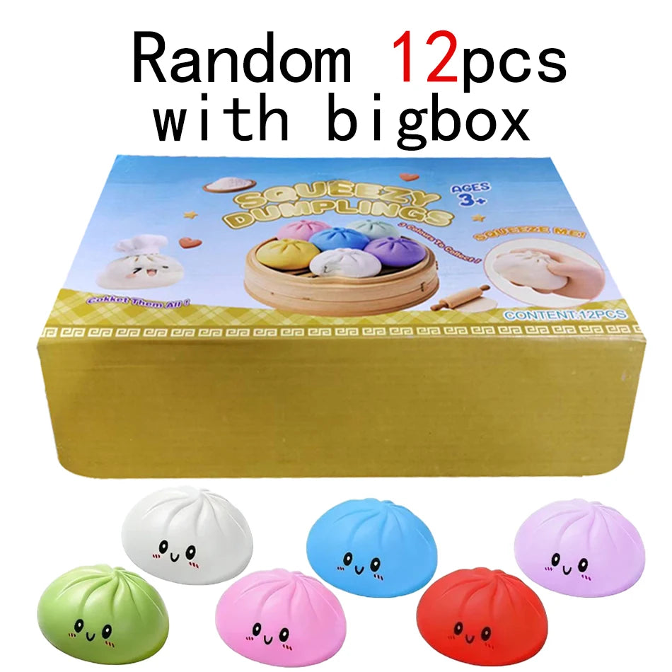 1-12P Push Bubble Colorful Dumpling Squishes Stress With Steamer Cute Anxiety Toy Soft Decompression Dough For Adults Prospector