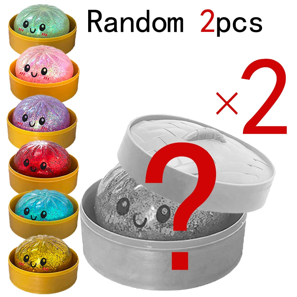 1-12P Push Bubble Colorful Dumpling Squishes Stress With Steamer Cute Anxiety Toy Soft Decompression Dough For Adults Prospector