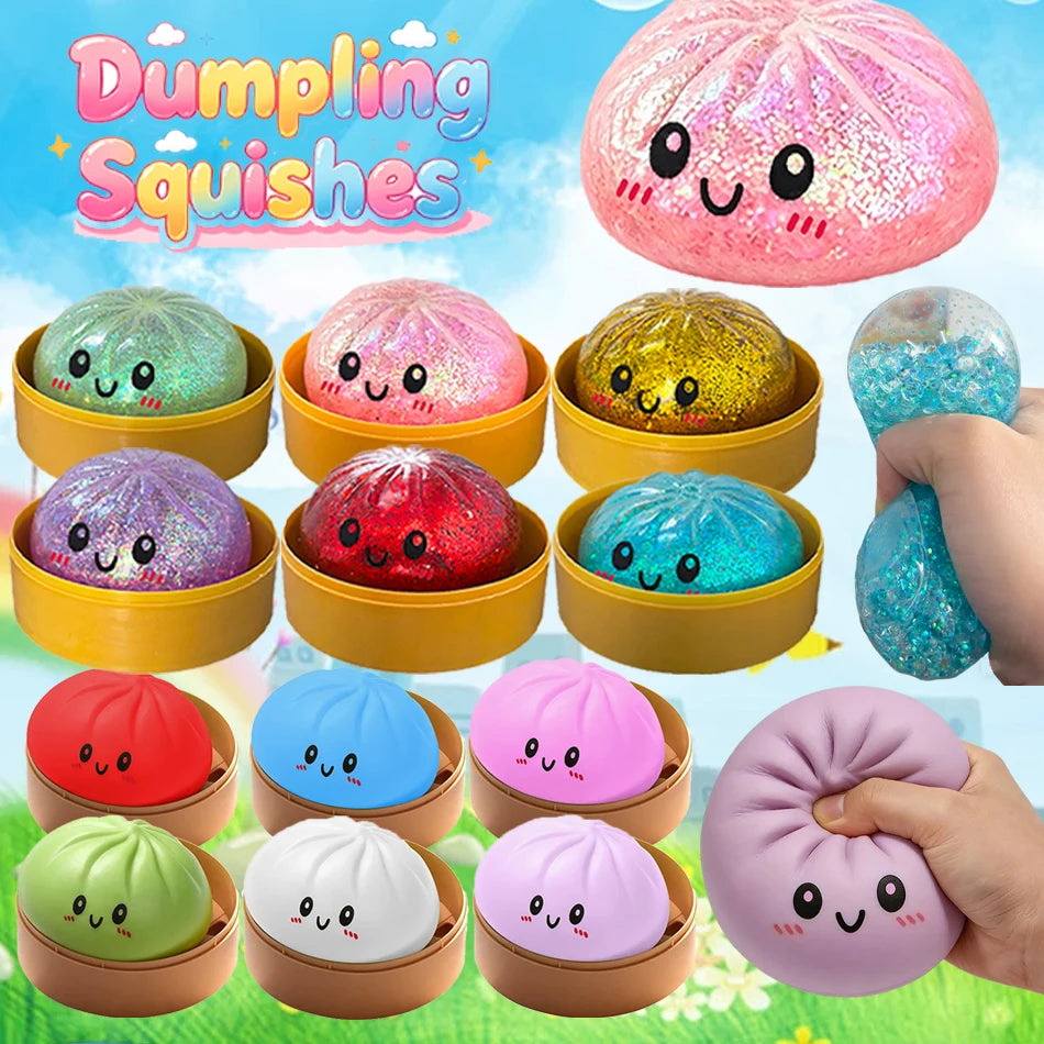 1-12P Push Bubble Colorful Dumpling Squishes Stress With Steamer Cute Anxiety Toy Soft Decompression Dough For Adults Prospector