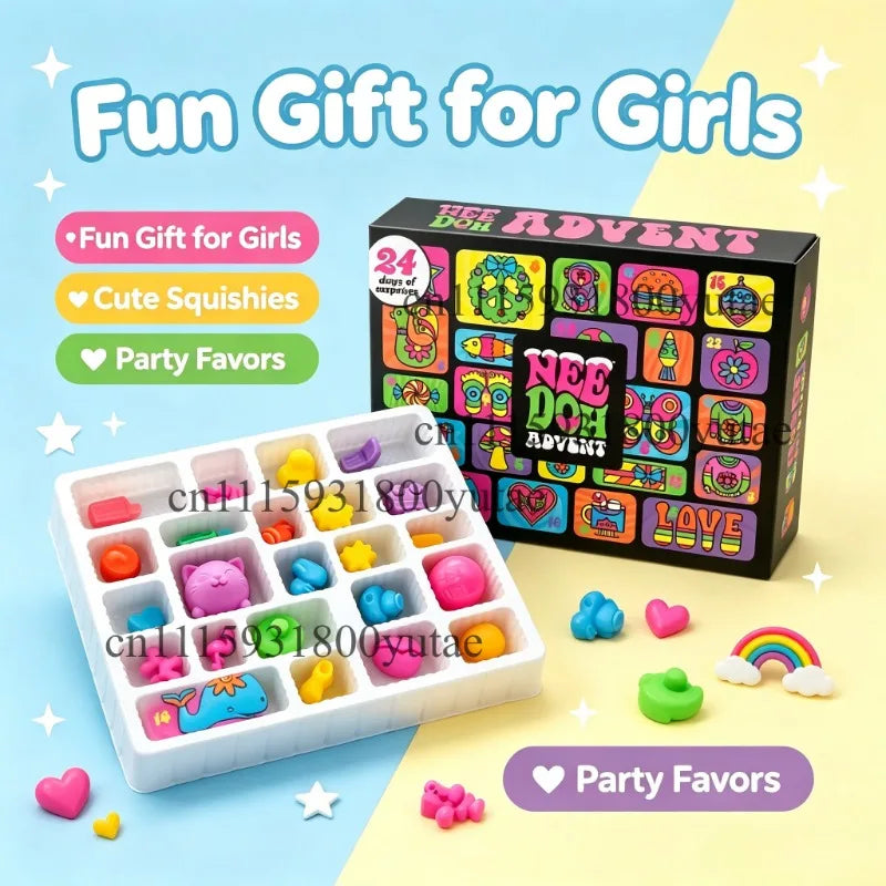 Christmas Advent Calendar Blind Box Needoh Nice Cube Squish Fidget Toy Sensory Stress Relief Anti‑Anxiety Xmas Gift