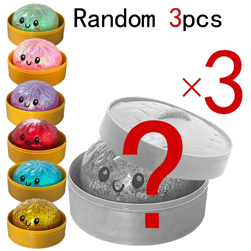 1-12P Push Bubble Colorful Dumpling Squishes Stress With Steamer Cute Anxiety Toy Soft Decompression Dough For Adults Prospector