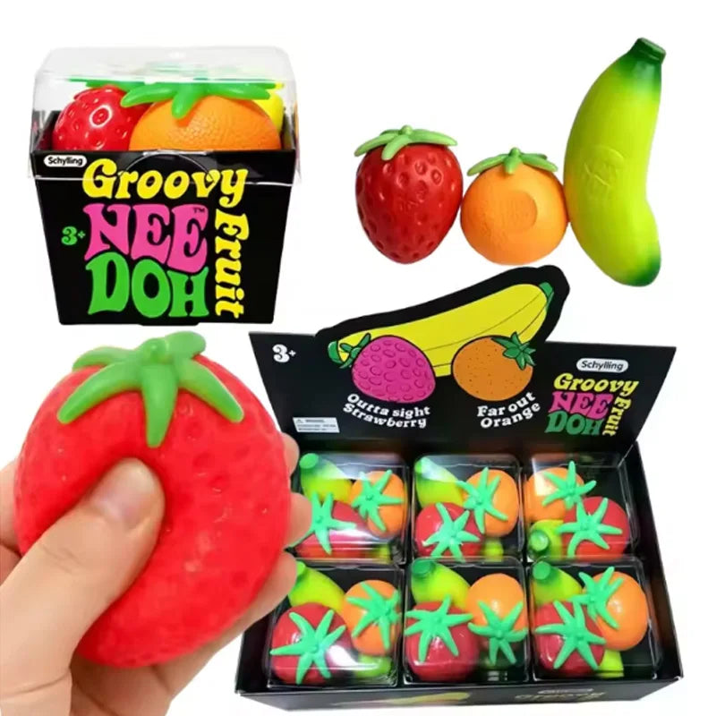 New Fruit NeeDoh Squish Gadget Imitation Strawberry Banana Orange Fidget Tactile Orb Stress Calming Anti-Anxiety TPR Gadget