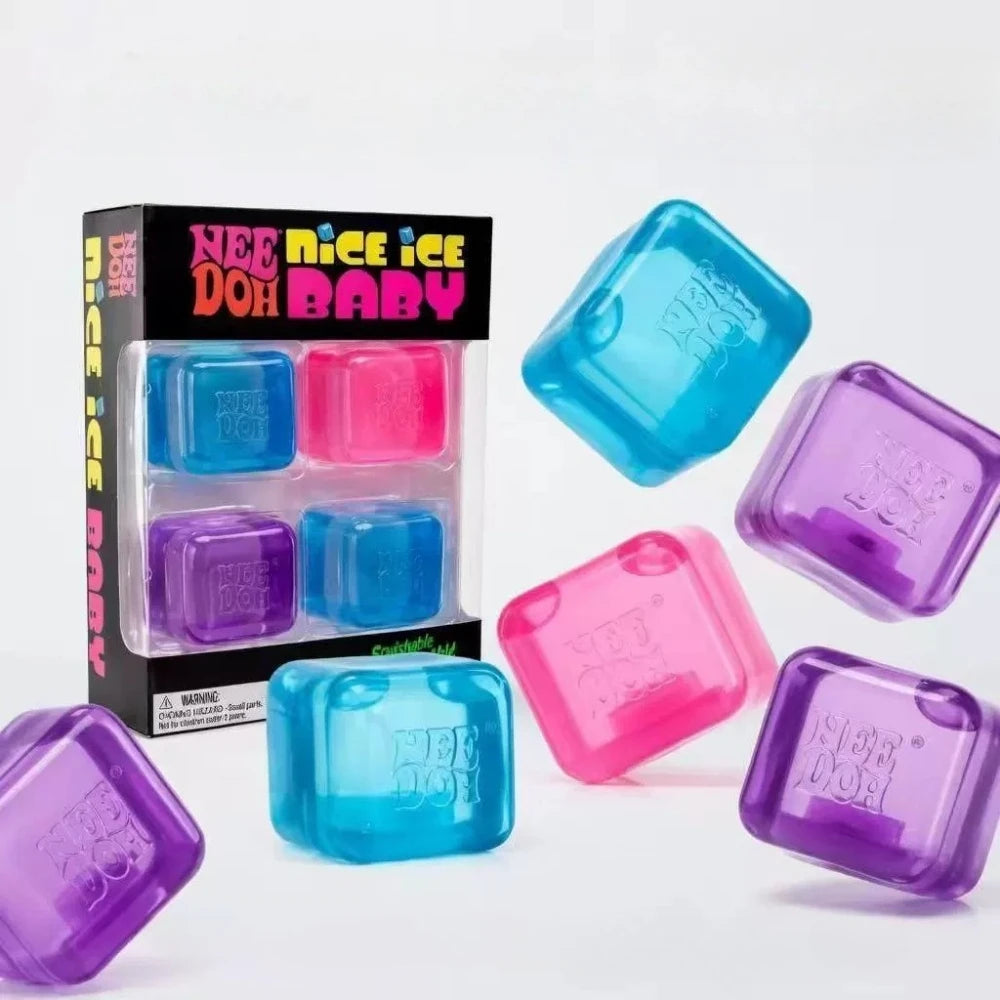 New Needoh Nice Ice Baby Fidget Cube Set 4 Pack Super Solid Squish Sensory Toys Non-toxic Squeeze Toys for ADHD and Autism Gift