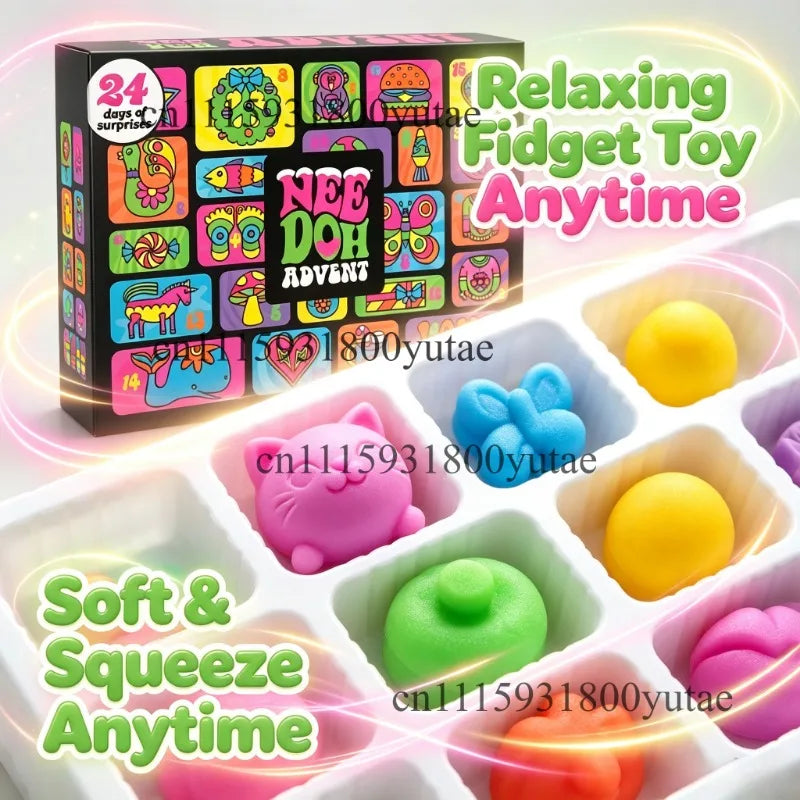 Christmas Advent Calendar Blind Box Needoh Nice Cube Squish Fidget Toy Sensory Stress Relief Anti‑Anxiety Xmas Gift