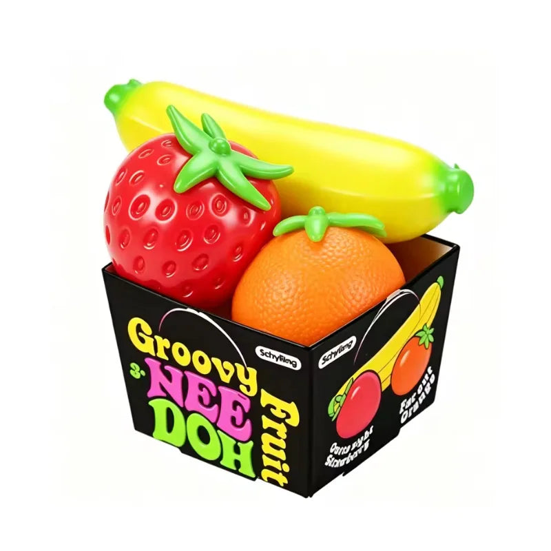 New Fruit NeeDoh Squish Gadget Imitation Strawberry Banana Orange Fidget Tactile Orb Stress Calming Anti-Anxiety TPR Gadget