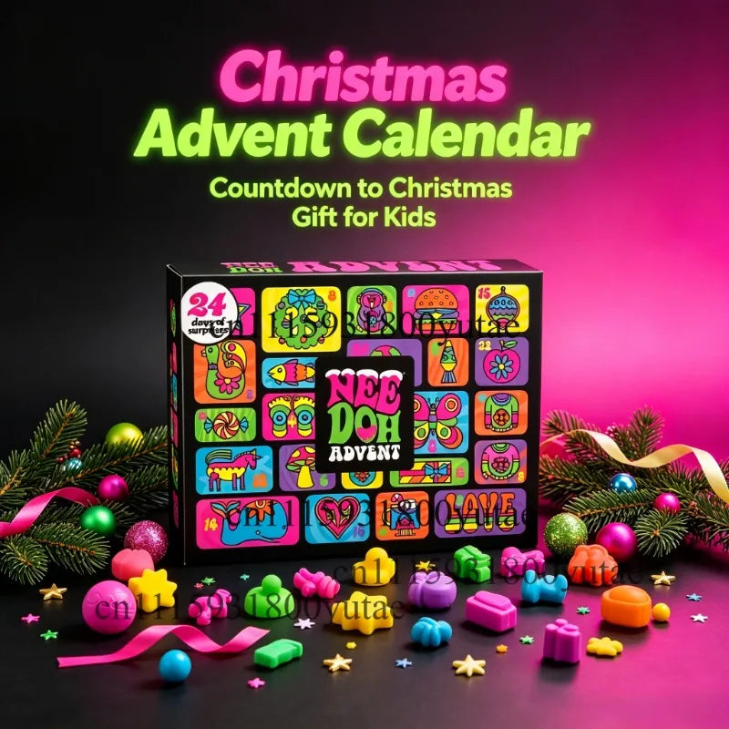 Christmas Advent Calendar Blind Box Needoh Nice Cube Squish Fidget Toy Sensory Stress Relief Anti‑Anxiety Xmas Gift