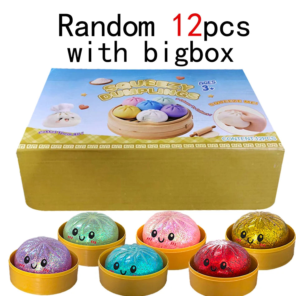 1-12P Push Bubble Colorful Dumpling Squishes Stress With Steamer Cute Anxiety Toy Soft Decompression Dough For Adults Prospector