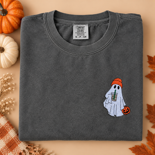 Adult Embroidered Iced Coffee Ghost Comfort Colors Crewneck Sweatshirt - more colors