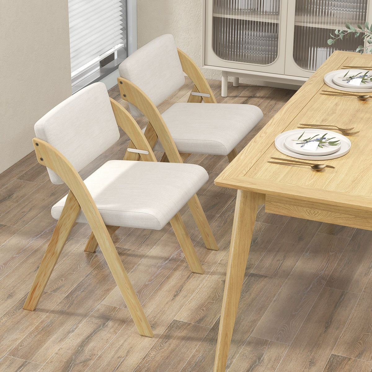 Set of 2 Folding Kitchen Dining Chairs with Rubber Wood Legs