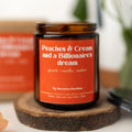 Peaches & Cream Candle – 8 oz Amber Jar Soy Candle – Sweet Fruity Dessert Scent – Cozy Home Fragrance
