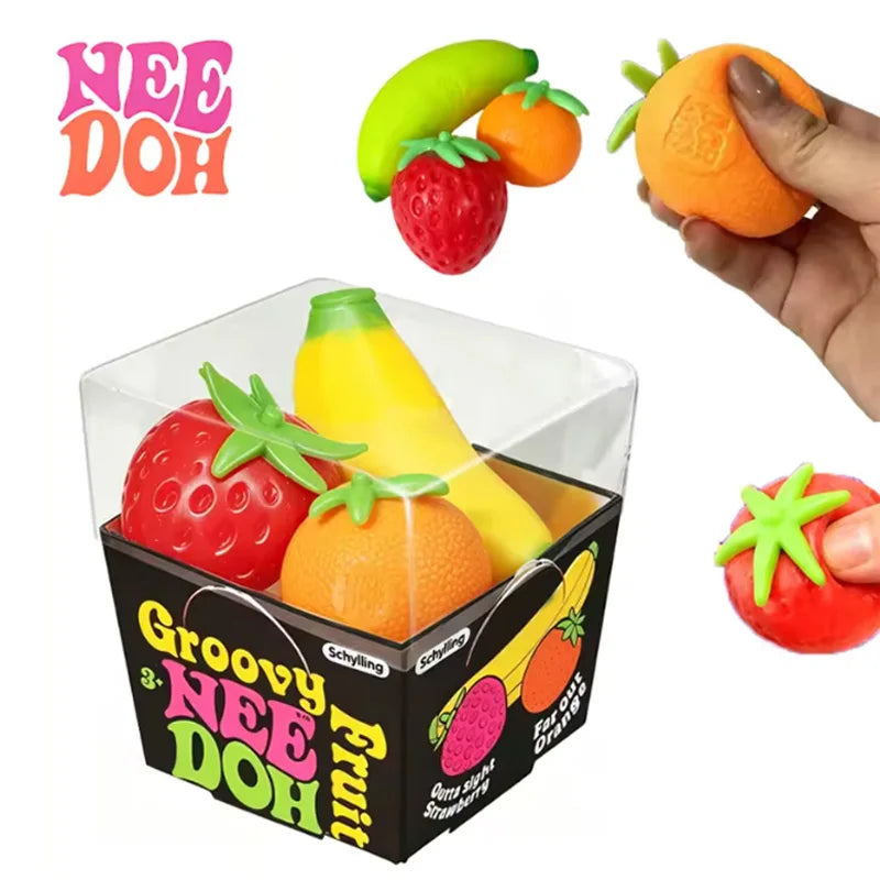 New Fruit NeeDoh Squish Gadget Imitation Strawberry Banana Orange Fidget Tactile Orb Stress Calming Anti-Anxiety TPR Gadget