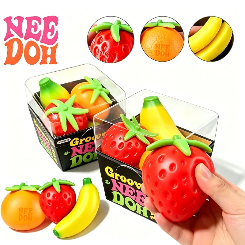 New Fruit NeeDoh Squish Gadget Imitation Strawberry Banana Orange Fidget Tactile Orb Stress Calming Anti-Anxiety TPR Gadget