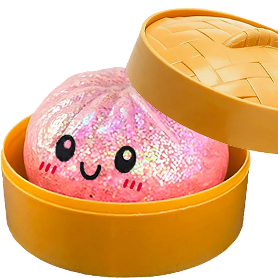 1-12P Push Bubble Colorful Dumpling Squishes Stress With Steamer Cute Anxiety Toy Soft Decompression Dough For Adults Prospector