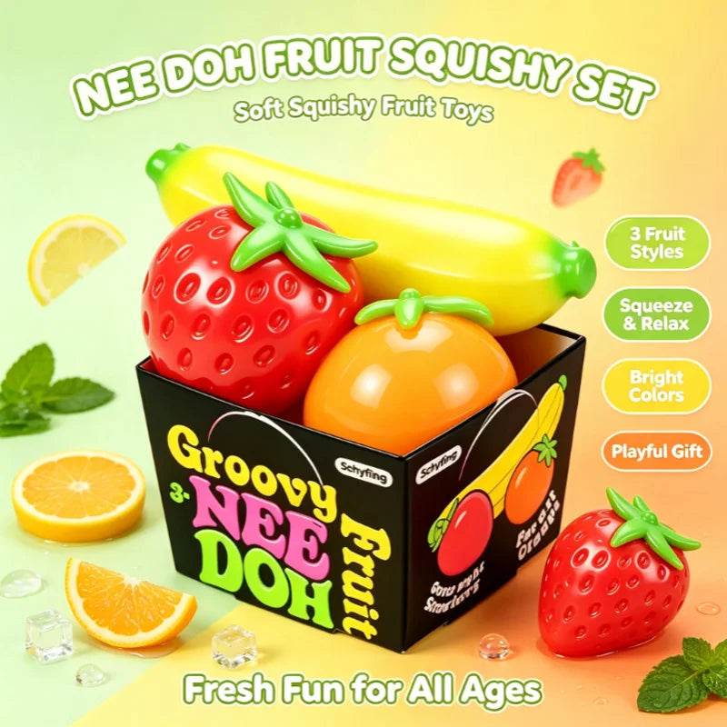New Fruit NeeDoh Squish Gadget Imitation Strawberry Banana Orange Fidget Tactile Orb Stress Calming Anti-Anxiety TPR Gadget