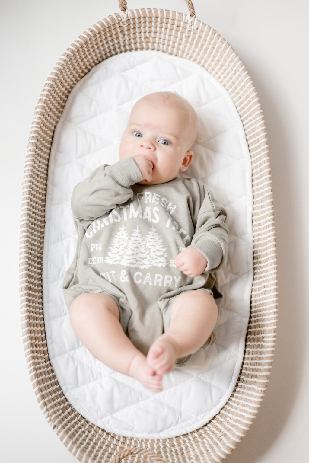 Farm Fresh Christmas Trees Sweatshirt Romper - Sage