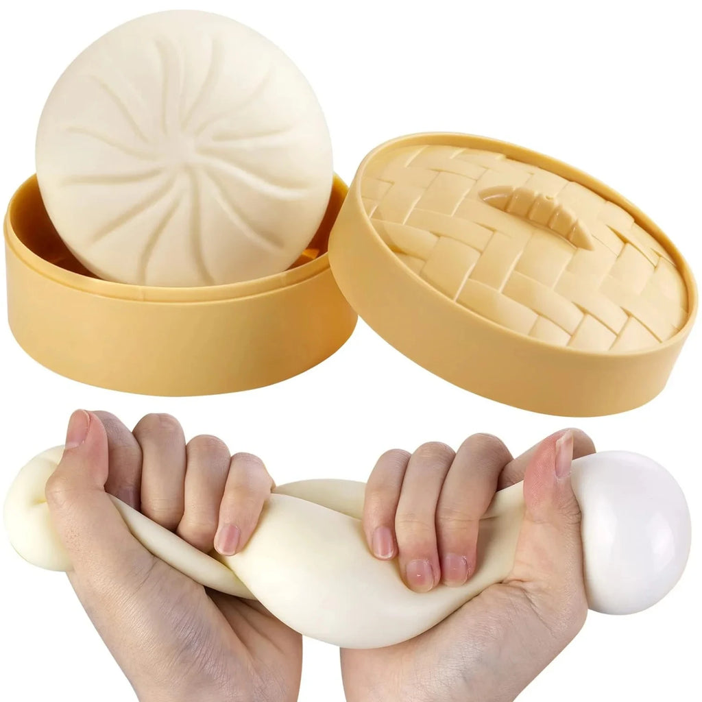 Hot Colorful Dumpling Squishes Stress Balls Fidget Sensory Toys Simulation Food Squishies Bun with Steamer Squeeze Dough Ball