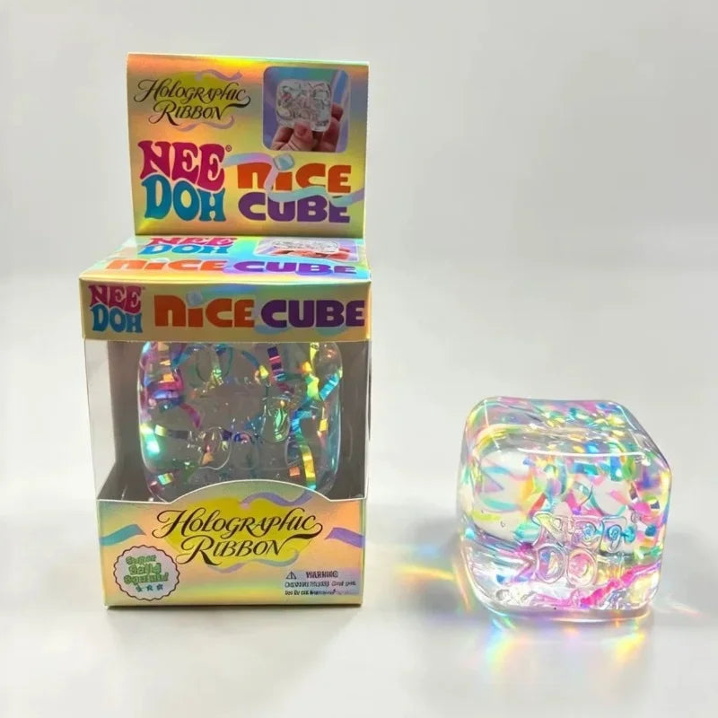 NeeDoh Nice Cube Spooky Halloween Fidget Squish Toy Squeeze Cube with Pumpkin Spider Skull Glitter for Stress & Pressure Relief