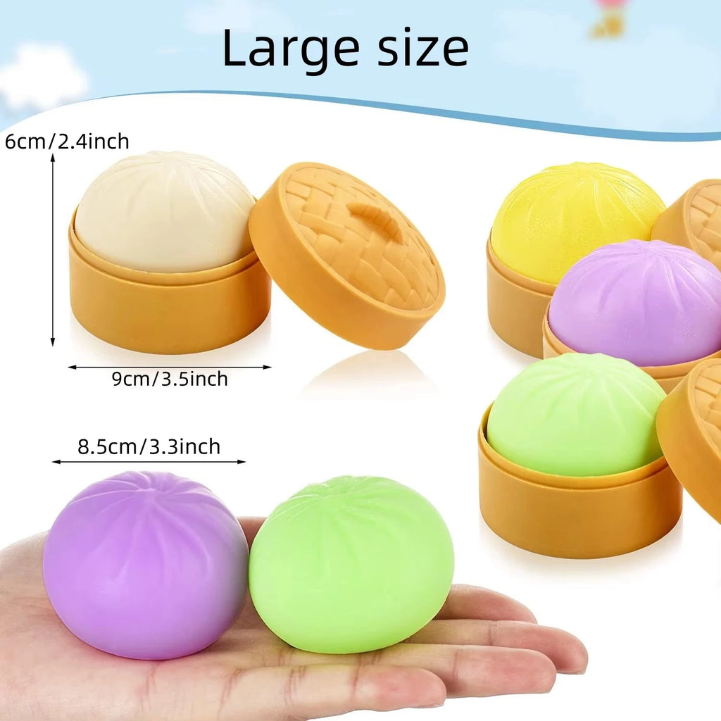 Hot Colorful Dumpling Squishes Stress Balls Fidget Sensory Toys Simulation Food Squishies Bun with Steamer Squeeze Dough Ball