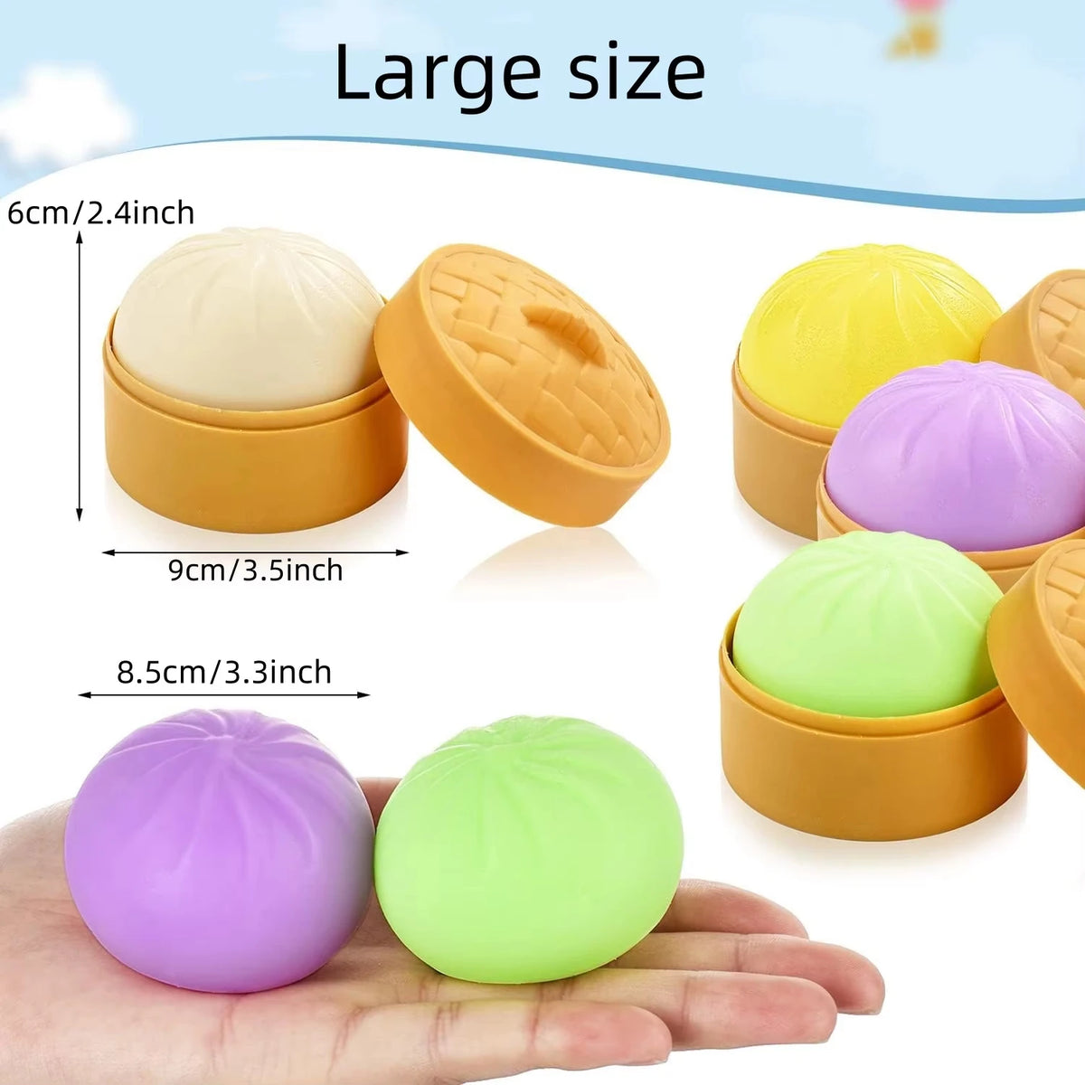 Hot Colorful Dumpling Squishes Stress Balls Fidget Sensory Toys Simulation Food Squishies Bun with Steamer Squeeze Dough Ball